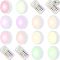 HELPLEX LED Puck Lights with Remote, 12 Pack Color Changing RGBW Stick-On Light, Battery Powered, Dimmable Under Cabinet Lighting with Timer & Memory, Wireless Push Lights for Kitchen & Closet