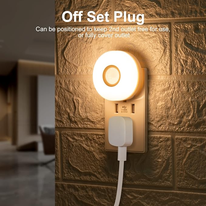YELKO Night Light Plug in, 200LM Super Bright Plugin Nightlights, [4Pack] LED Motion Sensor Night Lights Plug Into Wall, Auto On/Off Smart Warm White Lights for Bathroom,Hallway,Stairs.