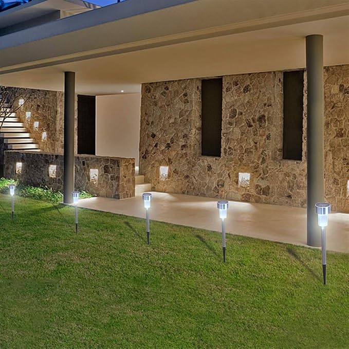 24 Pcs Outdoor Solar Pathway Lights,Stainless Steel LED Landscape Lighting,Outdoor Waterproof Solar Garden Lights,Outdoor Decorative Lighting,with Auto On/Off,for Patio Yard Lawn Path (Cool White)