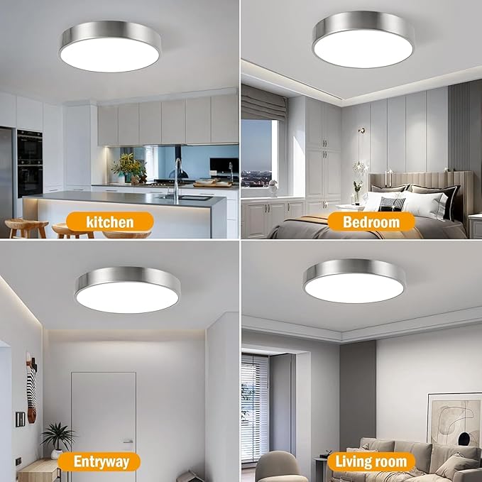 Modern Minimalist 13 Inch Ceiling Light, Dimmable 26W LED Ceiling Light Fixture with 3Color Temperatures, Brushed Nickel Flush Mount Ceiling Lighting Perfect for Bathroom & Bedroom