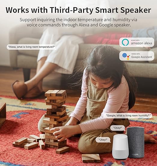 2-Pack WiFi Temperature Humidity Sensor: Indoor Thermometer Hygrometer with App Alert, Free Data Storage Export, Smart Temperature Humidity Monitor for Home Pet Greenhouse, Compatible with Alexa