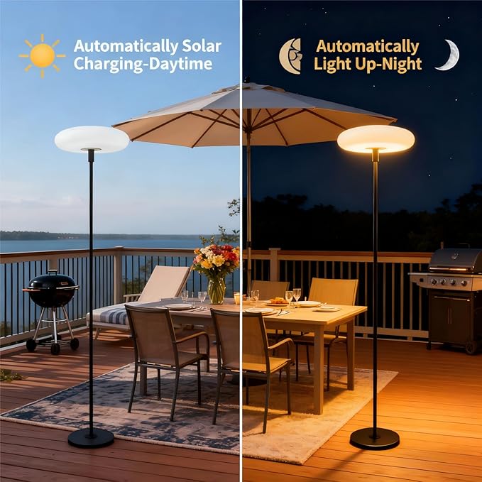 Lightdot Solar Outdoor Floor Lamp for Patio, Waterproof USB Rechargeable Cordless Floor Lamp with 3 Brightness Modes,Height Adjustable(Max 74IN),Warm White 3000k Standing Solar Lights for Yard Garden