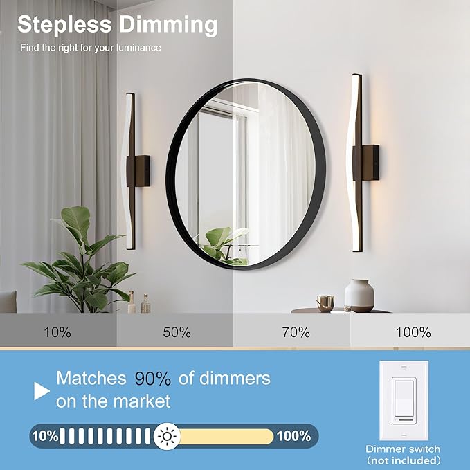 Modern Bathroom Vanity Light 24 inch, Curved, Dimmable 5CCT Led Bathroom Light Fixture Over Mirror, Black Bar Vanity Light for Bathroom Mirror Cabinets-ETL Certificated Modern LED Vanity Makeup Lights