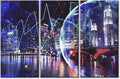 3 Panel Modern Frame Canvas Business and Financial Concept Black and White Wall Art Financial Chart on City Scape with Tall Buildings Background Wall Decor for Living Room Ready to Hang (60"Wx40"H)