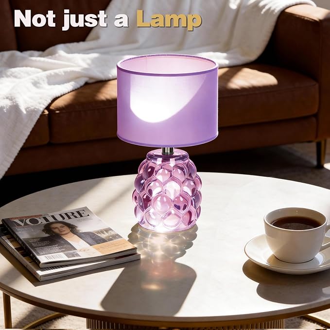 MJ PREMIER Rechargeable Table Lamp Dimmable Purple Cordless Lamps with 3 Color Wireless Portable Battery Operated LED Desk Lamp with USB-C for Bedroom, Nightstand, Office, Emergency Light