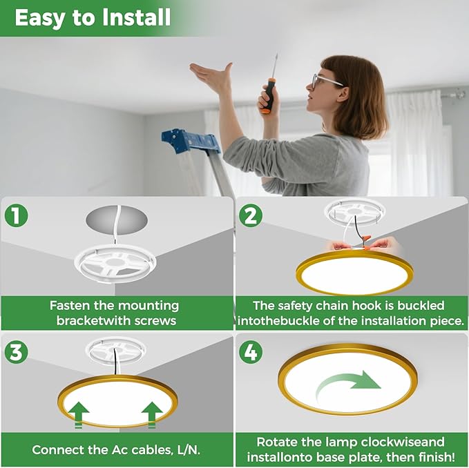 zemty 15" LED Flush Mount Ceiling Light, 30W Dimmable 5CCT (3000K–6500K) Gold Round Fixture | Bright Low-Profile Lighting for Bedroom, Kitchen, Hallway, Living Room-1Pack