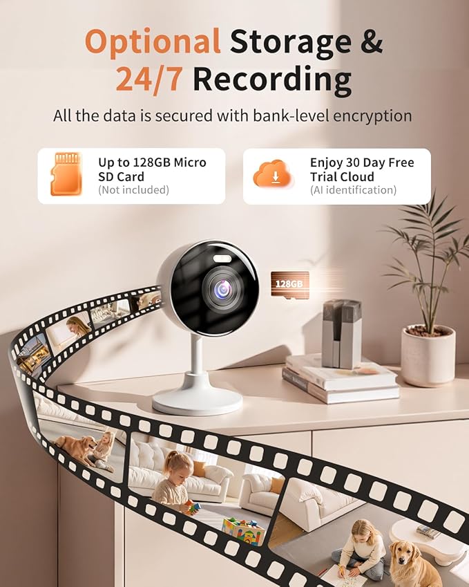 2K Cameras for Home Security, 5G & 2.4G WiFi Security Camera Indoor Outdoor for Baby Pet Dog Cat Nanny, 2-Way Audio, Color Night Vision, Siren, 24/7 Local Recording, IP65, Compatible with Alexa, K07