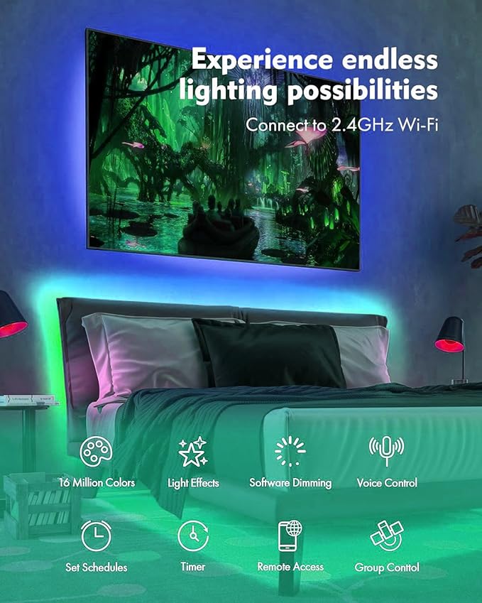 VOCOlinc LED Strip Light Works with Apple HomeKit Siri Alexa Google Assistant 5050 RGB LED Lights for Bedroom Smart Wi-Fi Multicolor App-dimmable for Christmas Decorating Voice Control No Hub Required