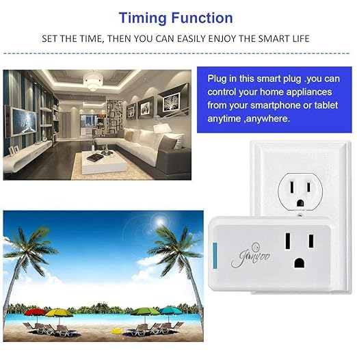 Jinvoo WiFi Smart Mini Plug, 10A, Remote Control by Tuya Smart Life app Works with Amazon Echo,Compatible with iOS/Android Google Assistant, Timer White ETL Listed FCC Certified (2 Pack)