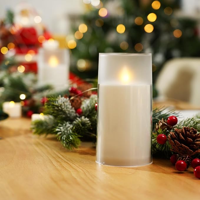 Homemory Flameless Candles Set of 2, White Acrylic LED Candles Upgraded Realistic Battery Operated Flames with Remote & Timer, Waterproof for Indoor,Outdoor Decor, Halloween & Christmas Lanterns