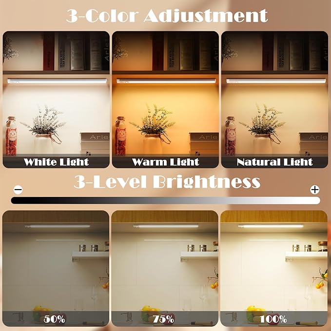 Under Cabinet Lights 2 Pack,128 LED Rechargeable Battery Operated Motion Sensor Light Indoor, Magnetic Dimmable Closet Lights, Wireless Under Counter Lights for Kitchen, Stairs (Silver)