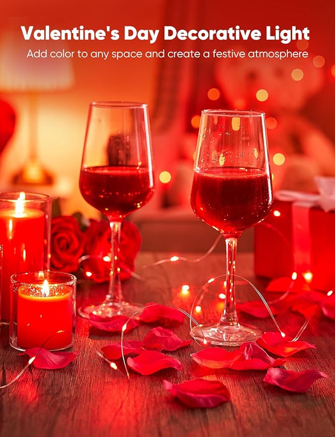 Minetom 12 Pack Red Christmas Lights, 7ft 20 LED Fairy Lights Battery Operated String Lights, Valentines Day Decorations, 8 Modes Waterproof Silver Wire Twinkle Lights, Valentine's Day Lights