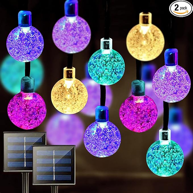 Solar String Lights Outdoor 2 Pack 200 Led 80FT Multi-Color Crystal Globe Lights with 8 Lighting Modes, Waterproof Solar Powered Patio Lights for Garden Yard Porch Wedding Party Decoration