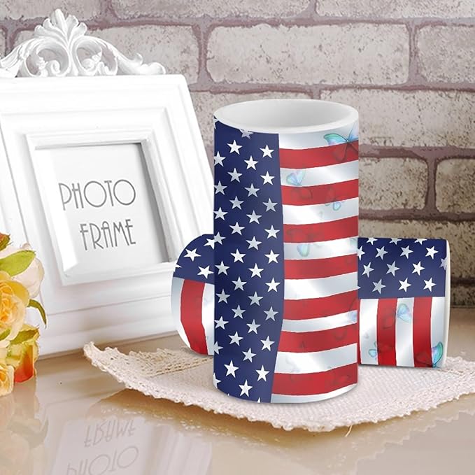 Flameless Candles LED American Flag Decorative Candles Butterfly Print Battery Operated Ornage Flickering Candles with 18-Key Remote Timer Pillar for Home Living Room Party Table Decorations