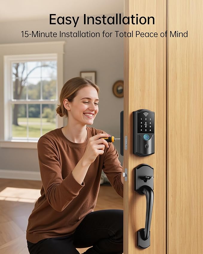 WiFi Smart Lock for Front Door – Firstriver Keyless Entry Electronic Deadbolt with Biometric Fingerprint & Digital Keypad Built-in Wi-Fi App Control Auto Lock Compatible with Alexa & Google Assistant