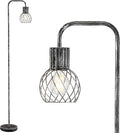 Industrial Floor Lamp, Antique Silver Standing Lamp Modern with 6W LED Bulb, Foot Switch, Metal Tall Lamps for Living Room, Bedroom, Office, Den, Vintage Stand Up Lamp, Minimalist Farmhouse Floor Lamp