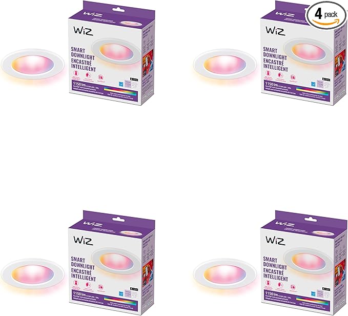 WiZ Connected Color 6-Inch Smart Downlight - Pack of 4-2700K-6500K - 1150 Lumen - Indoor - Wi-Fi - Control with Voice/App + Motion - Matter Compatible