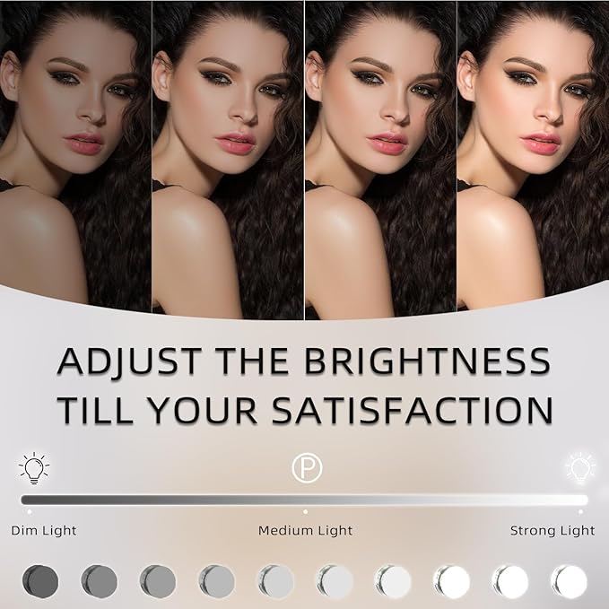 FENCHILIN Lighted Vanity Makeup Mirror with Lights Hollywood Mirror Desk Mirror with Bulbs Light Smart Touch Control 3Colors Dimmable Light Detachable 10X Magnification 360°Rotation