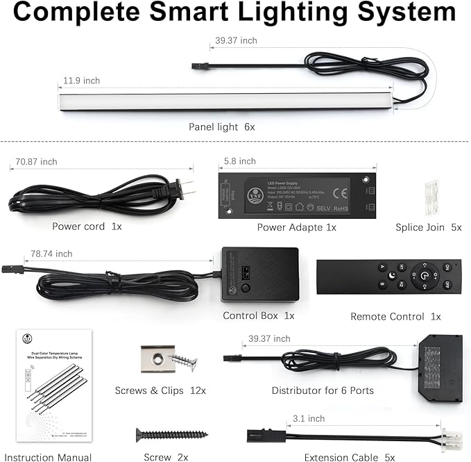 VST Under Cabinet Lighting 6 Pack, Smart LED Light Bars 2700K-6500K Dimmable, App & Voice Control for Google Home & Alexa, Remote & Hand Wave, Seamless Linkable 12V Plug-in for Kitchen, Closet, Shelf