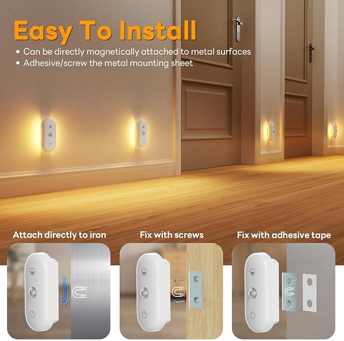 Motion Sensor Night Light Rechargeable: 90-Day Lasting Battery for Bedroom Bathroom Stair - Dual-Sided Glow with 3000K Natural Diffusion Light for Kids Adults