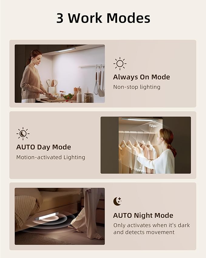 EZVALO Under Cabinet Lighting, 2200mAh Closet Lights with 2 Extra Batteries, 3 Color Temps Motion Sensor Lights Indoor, LED Lights for Closet, Pantry, Kitchen