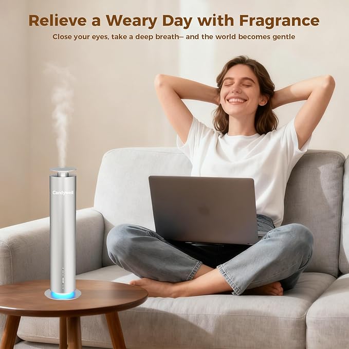 Waterless Scent Diffuser, Essential Oil Diffuser Machine - Cold Air Diffusion Tech for 1500 Sq Ft Large Room, Home, Office, Hotel & Spa, Starter Kit Includes 1 Scent Oil & Remote Control & APP