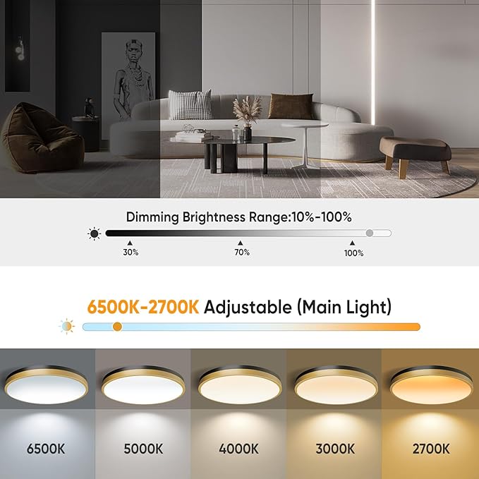 13 Inch Flush Mount Ceiling Light with Remote Control & Night Light, 5CCT Dimmable Ceiling Light Fixture, 25W 2500LM 2700K-6500K Adjustable LED Ceiling Lights for Bedroom Kitchen Living Room