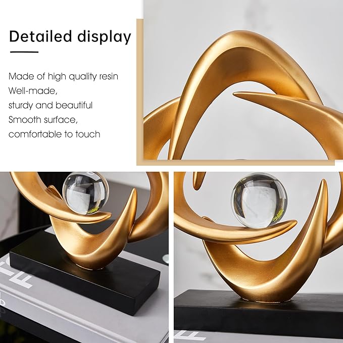 Abstract Art Sculpture, Resin Gold Decorative Statue, Modern White Ornaments for Living Room, Decorativas Modernas for Coffee Table/Entryway/Office Collectibles (Gold)