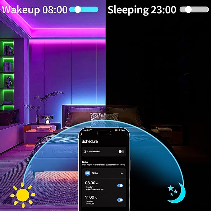 KSIPZE LED Lights, RGB LED Lights for Bedroom, Smart APP Control LED Strip Lights, Music Sync, DIY Multiple Colors, Flexible Color Changing LED Strip Lighting for Home Room Decor (99FT)