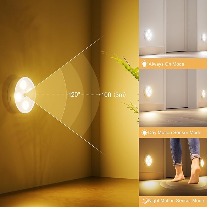 RGB Puck Lights with Remote & Motion Sensor – 1500mAh Rechargeable Under Cabinet Lighting for Kitchen, Closet & Stairs – 13 Colors, Magnetic Stick-On Lights, 4 Pack