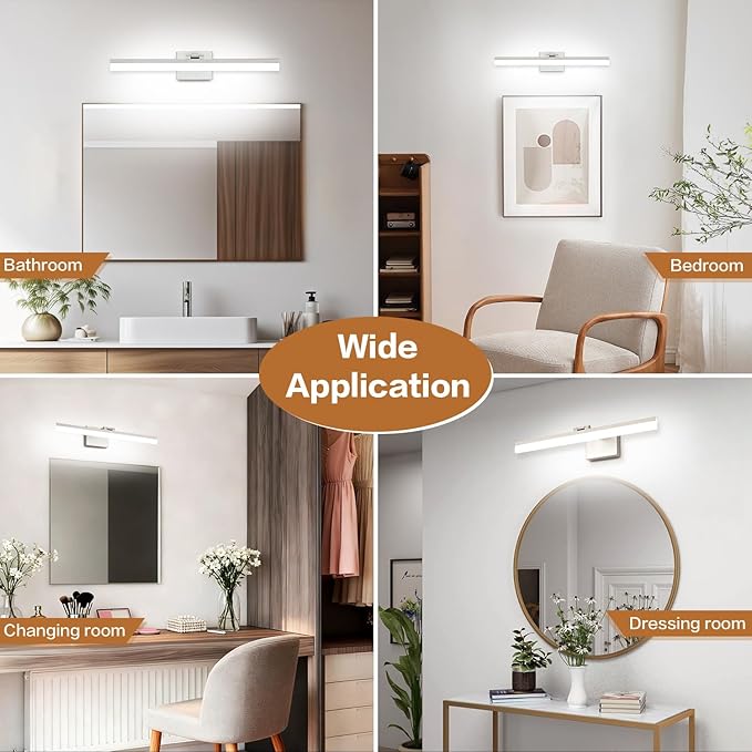 SOLFART Vanity Lights for Bathroom: 24 Inch Bathroom Lighting Fixtures Over Mirror- Brushed Nickel 6000K LED Hardwired Adjustable 180 Degree Light Bar IP44 ETL
