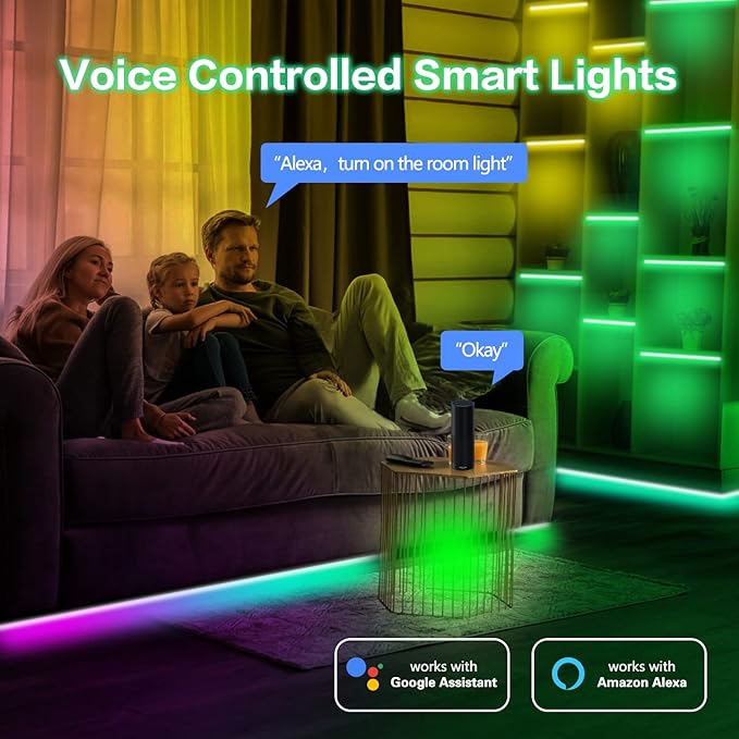 KEXU LED Lights for Bedroom 100 ft Voice Control Smart WiFi LED Lights Compatible with Alexa Google Home Music Sync Color Changing LED Strip Lights for Room Décor…