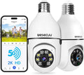 WESECUU Light Bulb Security Camera -5G& 2.4GHz WiFi 2K Security Cameras Wireless Outdoor Motion Detection and Alarm,Two-Way Talk,Color Night Vision,Human Detection, Bulb Camera Compatible with Alexa
