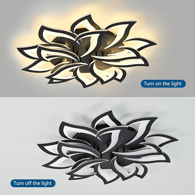 HuixuTe 36" Black Modern Geometric Dimmable Ceiling Light Fixture, 15 Leaves Low Profile Flush Mount Ceiling Light for Kitchen, Bedroom, Living Room