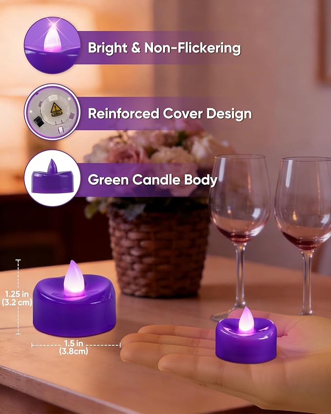 BEICHI Flameless Candles, Tea Lights Battery Operated, No Flickering Votive Candles LED Tea Lights for Halloween Christmas Wedding Home Decor (24 Pack, Purple)