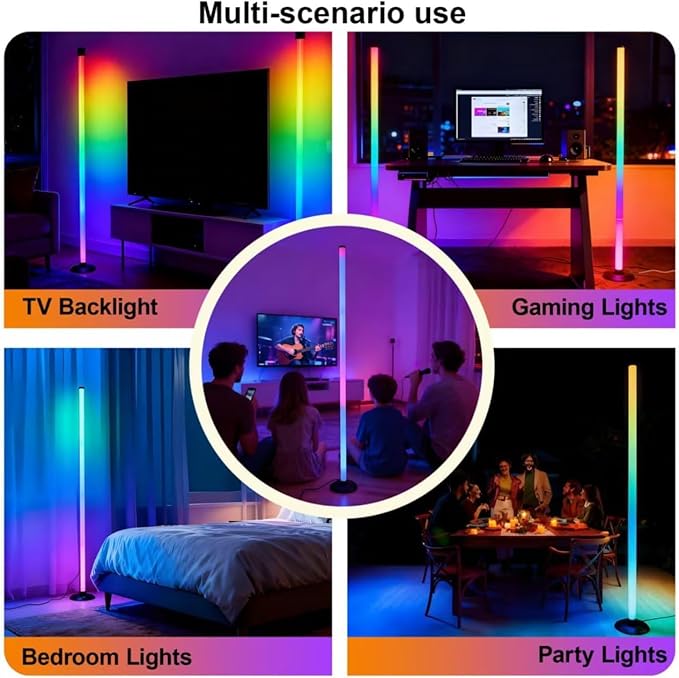 Led Corner Floor Lamp USB Powered with App & Remote Control, IC+RGBW Color Changing Led Lamp Music Sync, Timer Setting, Standing Lamps for Living Room Lamp Bedroom Gaming Room, 1 Pack