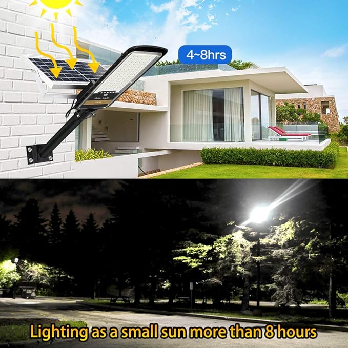 Solar Street Lights Outdoor Lamp, 16000lm IP67 Waterproof Light with Anti Broken Remote Control Mounting Bracket, Dusk to Dawn Security Led Flood Light for Yard, Garden, etc.