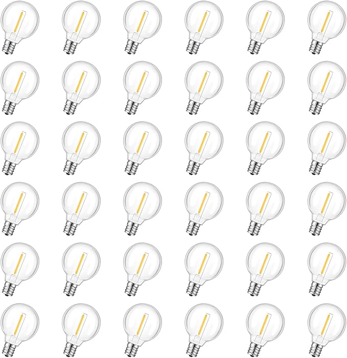 36 Pack G40 Replacement Bulbs for Outdoor String Lights, Shatterproof LED Globe Light Bulbs for Indoor Outdoor Patio Cafe Decor, E12 Screw Base, Warm White