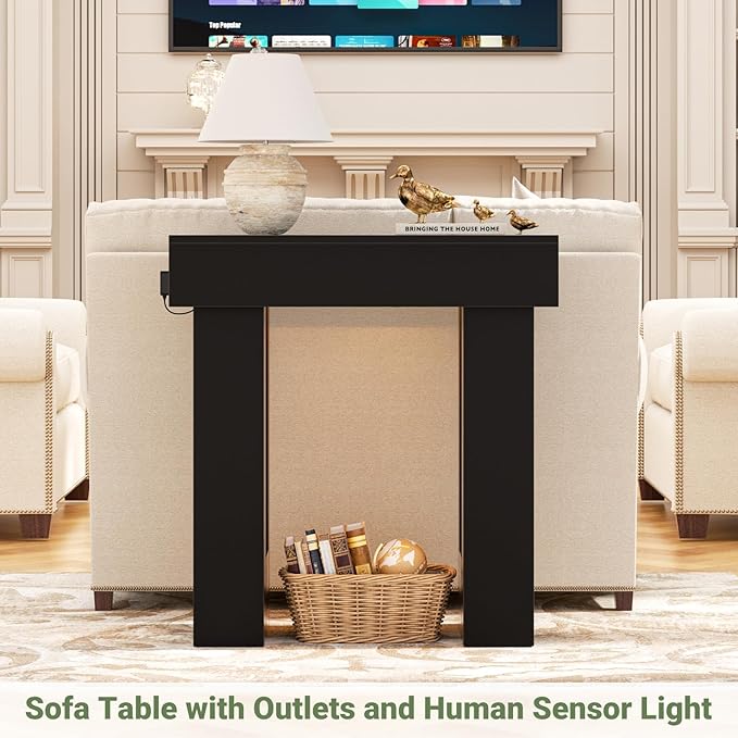Unikito 32" Entryway Table with Socket and Sensor Light, Narrow Console Table with Storage Behind Couch, Farmhouse Entryway Table for Hallway, Behind the Couch, Living Room, Foyer