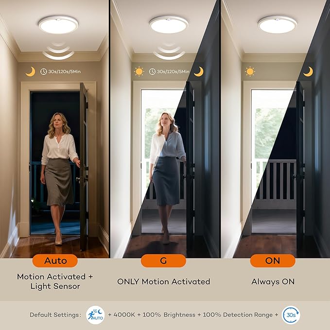 2Pack Motion Sensor Ceiling Light with Remote, Night Light 2000K, 8.7 Inch Wired Flush Mount 3000K/4000K/5000K, 1800LM Dimmable Motion Sensor Light Indoor for Closet Hallway Stairs White