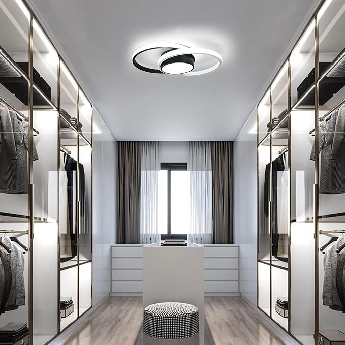 AUA LED Modern Ceiling Light, 39W Flush Mount Lights Fixture, 15.7 Inch Round 6500K Close to Ceiling Lighting for Bedroom, Kitchen, Hallway, Black and White