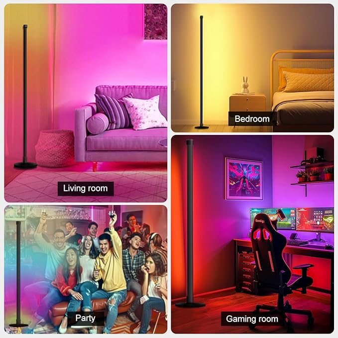 LED Floor Lamp, 63-Inch RGB Corner Light with Music Sync, Smart App Control, 16 Million Colors, Remote Control for Living Room, Bedroom, Gaming Room (2 Pack)