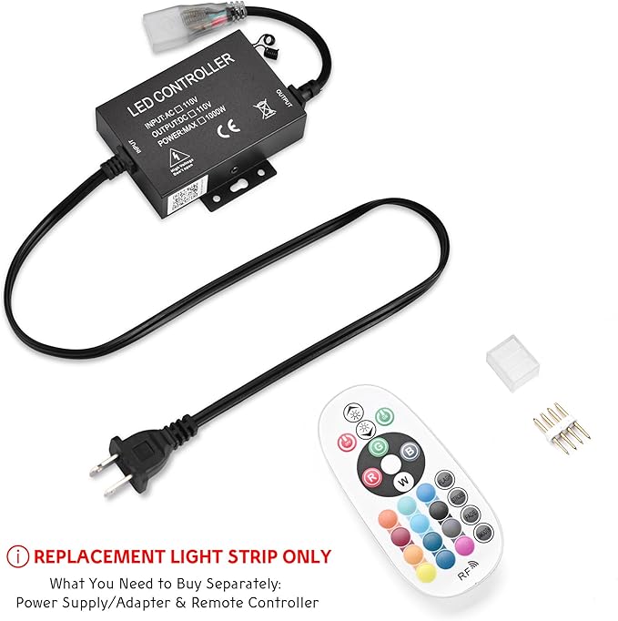 DELight AC 110-120V Waterproof IP65 Food Truck RGB 10ft Extension Neon Rope Lights with Remote Control & APP Music Sync Dimmable Cuttable Flexible LED Strip Lights Outdoor DIY Project DEL-D100R