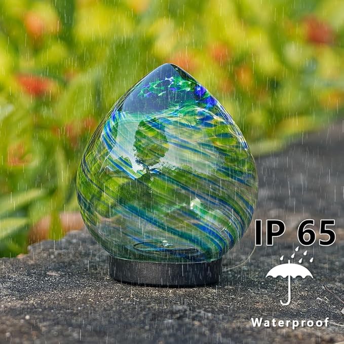 Solar Lanterns Outdoor, Solar Glass Lights, Waterproof Led Table Lamp for Garden Yard Tree Home Xmas Decoration, Green Blue