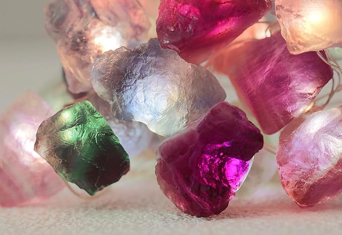 Nature Colorful Fluorite String Lights 6.5 FT 20 LED String Lights for Bedroom USB/Battery Operated Sea Glass Crystal Decor Perfect Decorative Lights for Bedroom Sea Glass Christmas Tree Kit