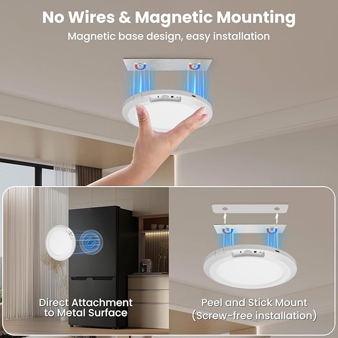 Rechargeable Motion Sensor Ceiling Light Indoor Outdoor w/Remote, 7.08 Inch Battery Operated Flush Mount Ceiling Light 3000K 4000K 6000K 400LM Dimmable for Closet Hallway Laundry Stairs (4)