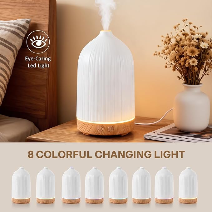 100ML Essential Oil Diffuser, Ultrasonic Cool Mist Aromatherapy Diffuser with Timer & 8-Color LED Light, Continuous & Intermittent Mist Modes, Auto-Off, Quiet Diffusers for Home Office Yoga