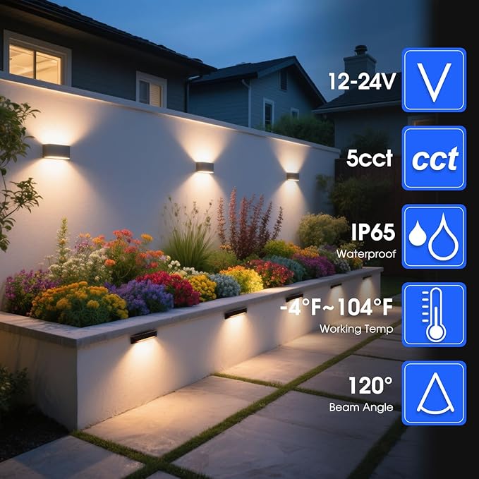 Energetic 5CCT LED Outdoor Step Lights, Low Voltage Deck Lights for Landscape, Yard, Driveway, Garden, Porch, Stairway, 8 inch, 5W, 2200K/2700K/3000K/4000K/5000K, IP65 Waterproof, Aluminum, Pack of 8