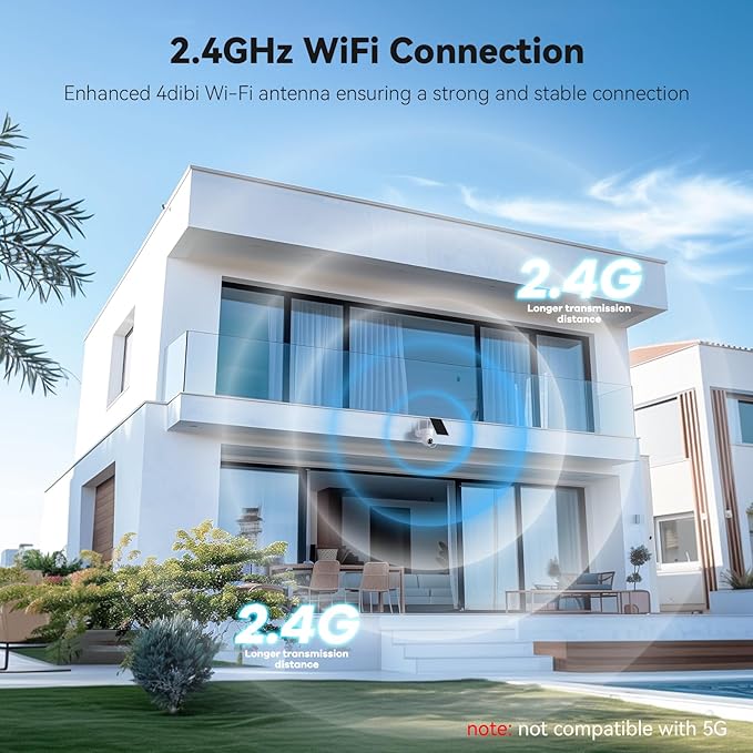 Solar Camera Outdoor Wireless, 2K Color Night Vision, Security Cameras Wireless Outdoor with 360°View, Battery Powered, 2.4GHz WiFi, Instant Alerts, IP65