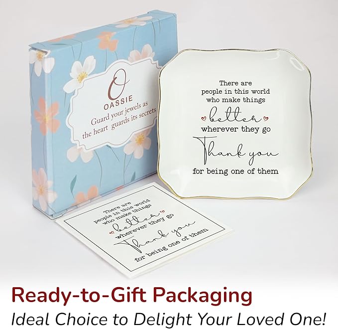 OASSIE Teacher Appreciation Gifts for Women - 4"x4" Ceramic Jewelry Dish Tray - Teachers Day Birthday Appreciation Inspirational Retirement Thank You Nurse Appreciation Gifts for Women Coworkers Boss
